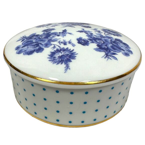 Bill Goldsmith Limoges Potpourri Blue Porcelain Covered Bowl Trinket Dish 5" - Picture 2 of 9